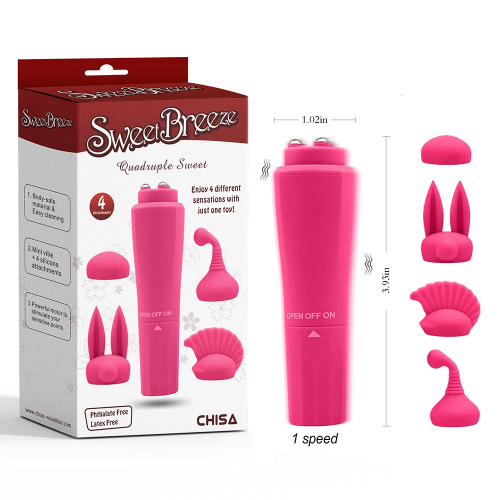 Quadruple Sweet-Pink 4 interchangeable heads Vaginal Vibrator
