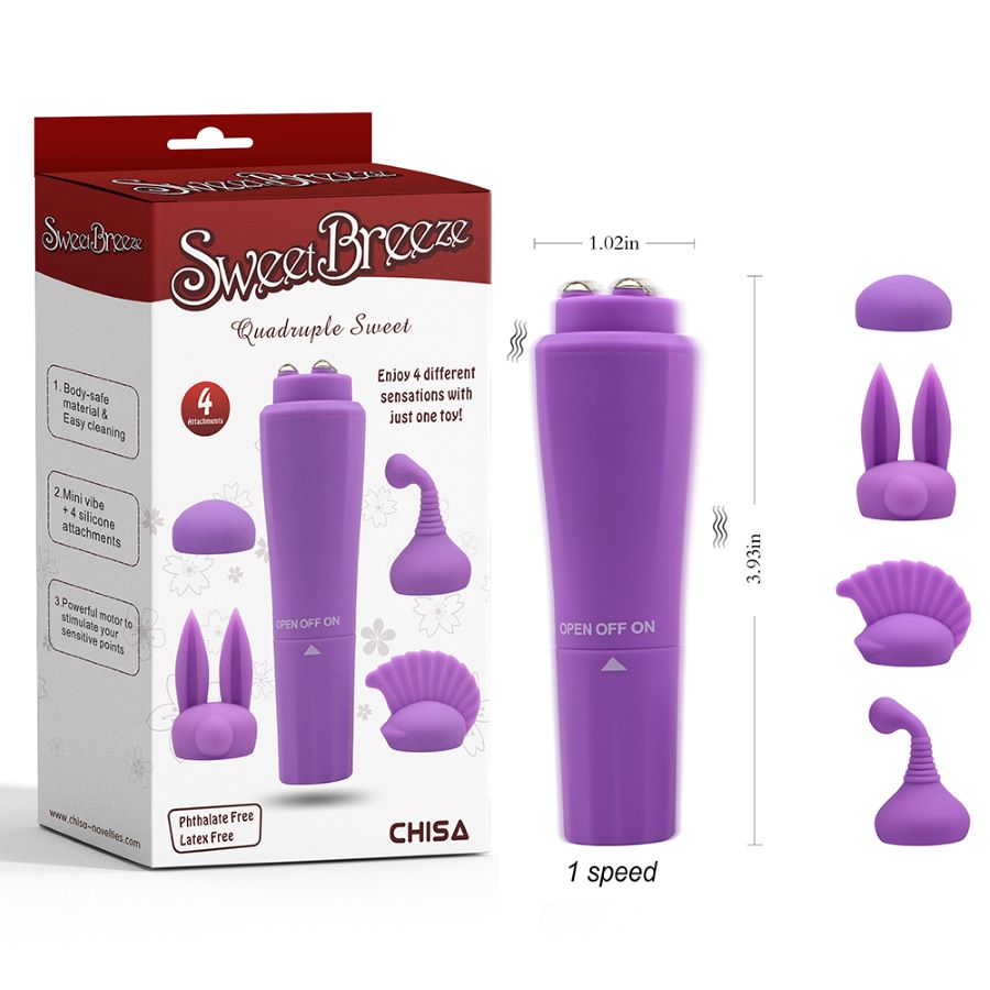 Quadruple Sweet-Purple 4 interchangeable heads Vaginal Vibrator